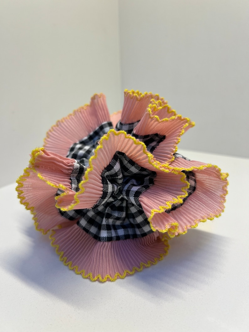 Oversized Cotton Double Layer Pink Yellow Gingham Scrunchie image 2