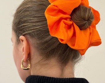 Oversized Silk Statement Hair Scrunchie in Orange