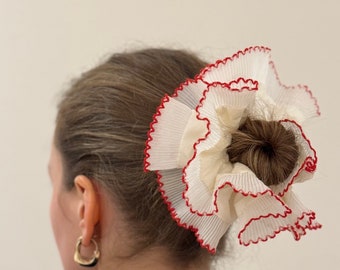 Oversized Cotton Double Layer Red + White Scrunchie