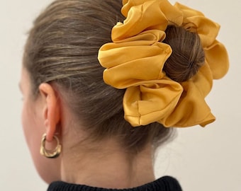 Oversized Silk Statement Hair Scrunchie in Gold