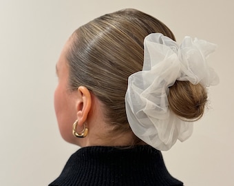 White Organza Oversized Statement Hair Scrunchie.