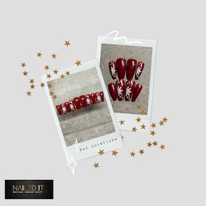Christmas Press On Nails: Red Snowflake Reusable Nails