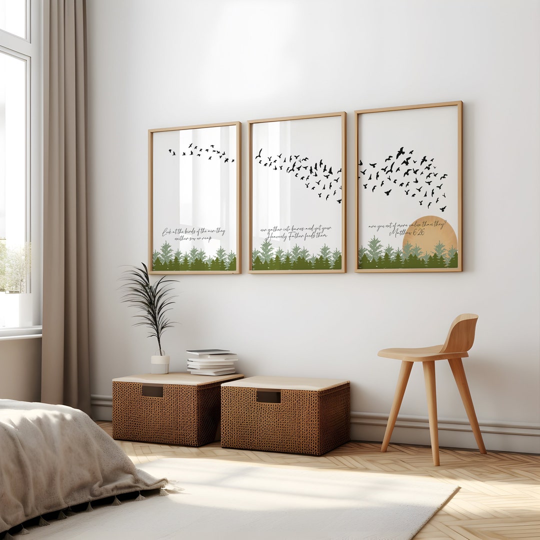 Set of 3 Christian Minimalist Printable Wall Art With Matthew 6 26 ...