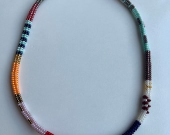 Handmade Rainbow Seed Bead Necklace: Colorful Boho Jewelry