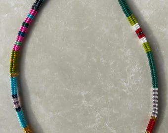 Handwoven Seed Bead Necklace: Colorful Bohemian Choker