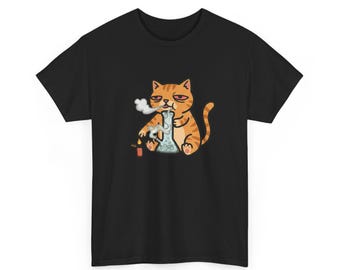 Funny Stoner Cat Shirt - Cute Bong Cat Meme T-Shirt, Cartoon Cat Graphic Tee