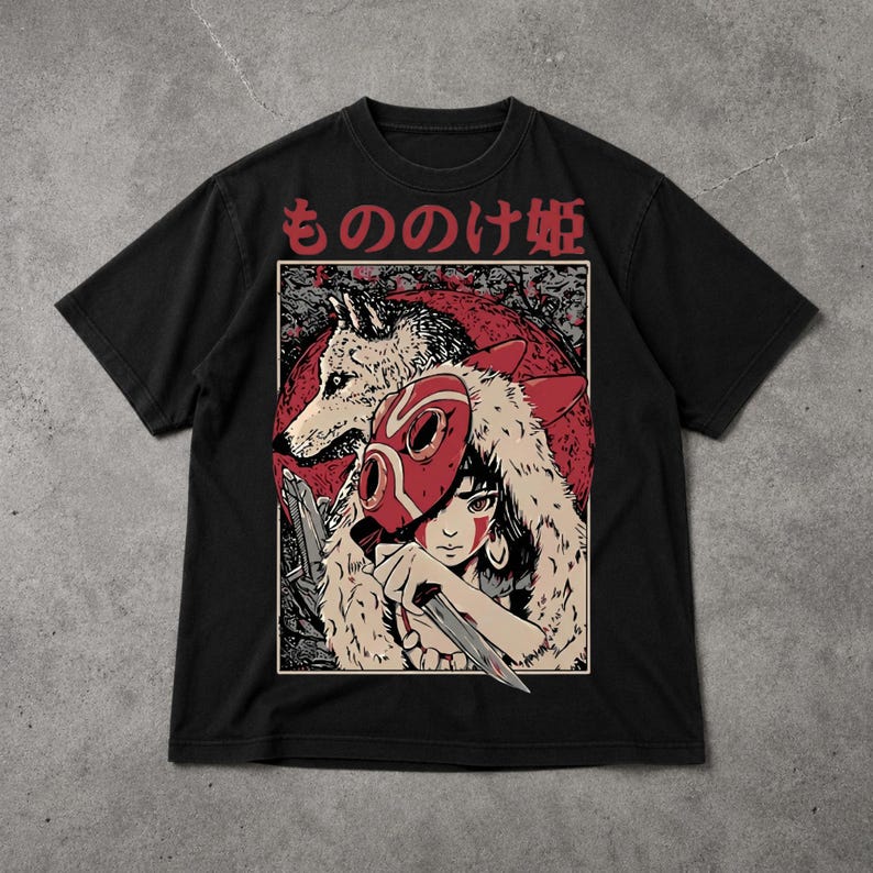 Princess Mononoke Shirt, Vintage Anime Graphic Tee, Inspired Forest Spirit Wolf Princess T Shirt image 1