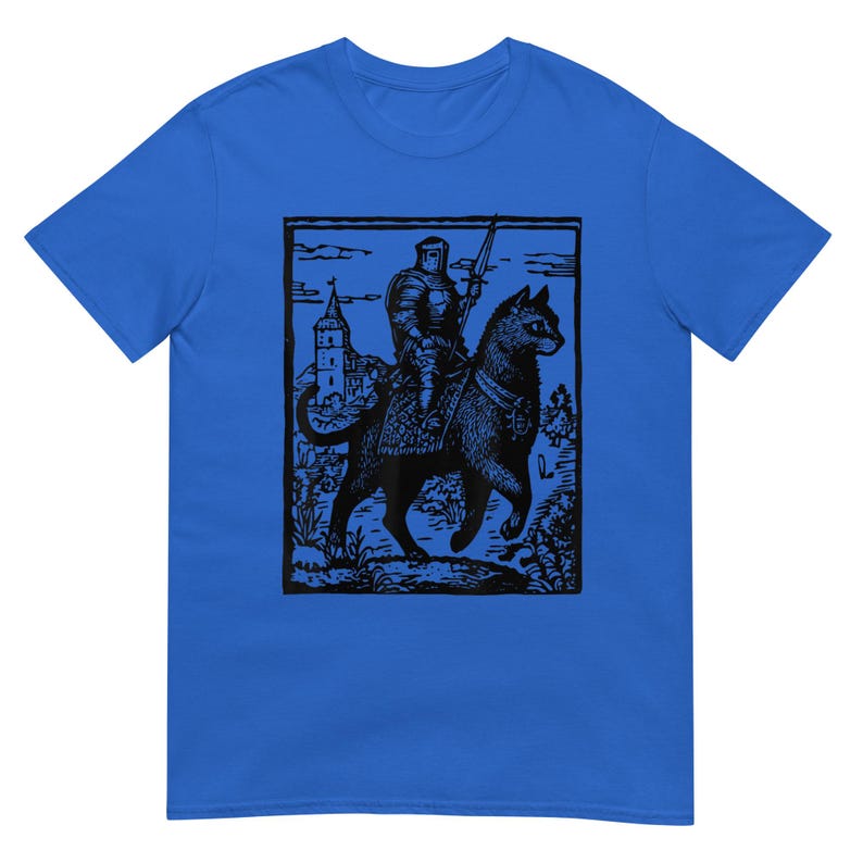 Knight Cat Rider Vintage T Shirt, Retro Graphic Tee for Casual Wear, Perfect Gift for Cat Lovers