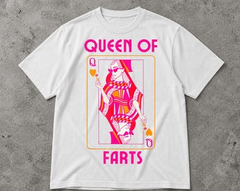 Shirt Queen Of Farts, grappig kaartspel graphic T-shirt, speelse humor Gag cadeau T-shirt, cadeau voor haar