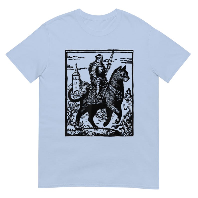 Knight Cat Rider Vintage T Shirt, Retro Graphic Tee for Casual Wear, Perfect Gift for Cat Lovers