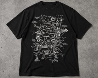 Howl’s Moving Castle Sketch Shirt, Vintage Anime Fantasy Graphic Tee, Magical Castle Aesthetic T Shirt