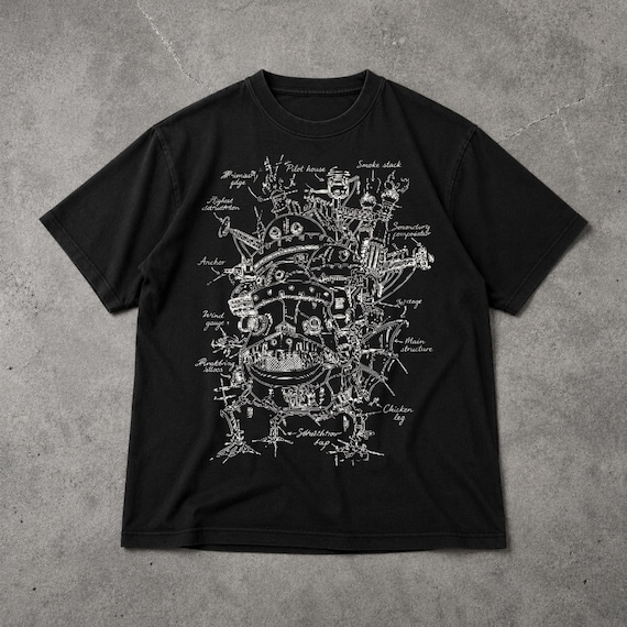 ハウルの動く城スケッチTシャツ、ヴィンテージアニメファンタジー