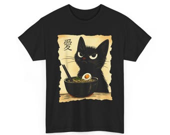 Funny Cat Ramen Graphic Tee Japanese Kawaii Anime Cat T-Shirt