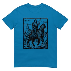 Knight Cat Rider Vintage T Shirt, Retro Graphic Tee for Casual Wear, Perfect Gift for Cat Lovers