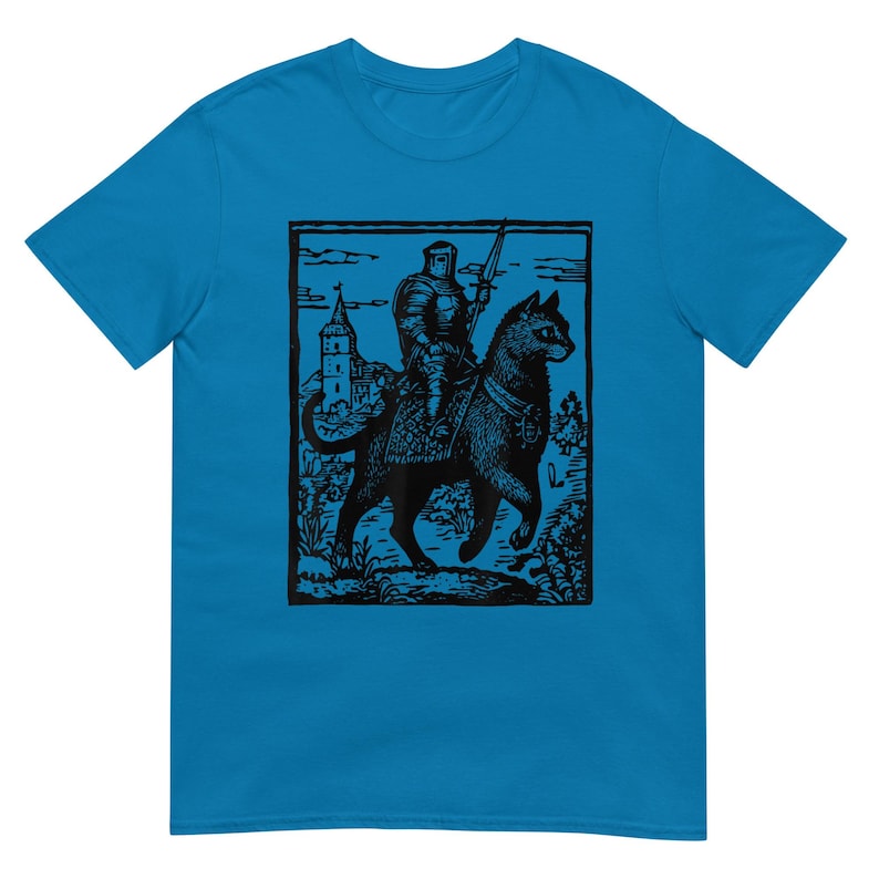 Knight Cat Rider Vintage T Shirt, Retro Graphic Tee for Casual Wear, Perfect Gift for Cat Lovers