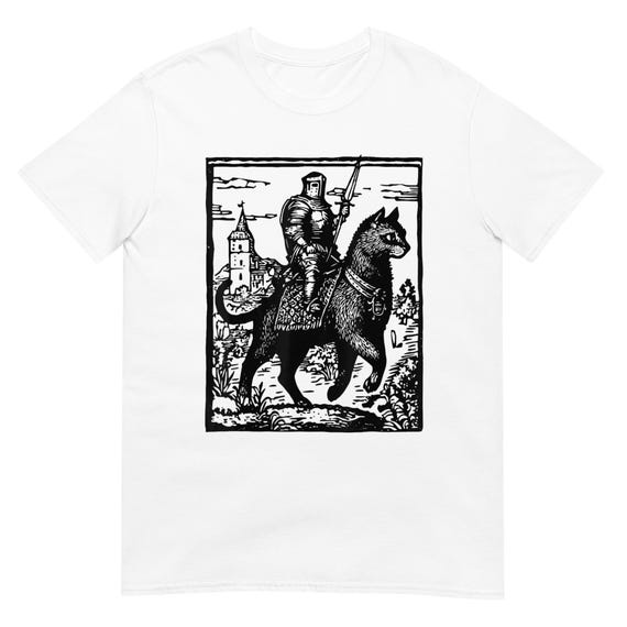 Knight Cat Rider T-Shirt, Retro Graphic Tee, Cat Lover Gift