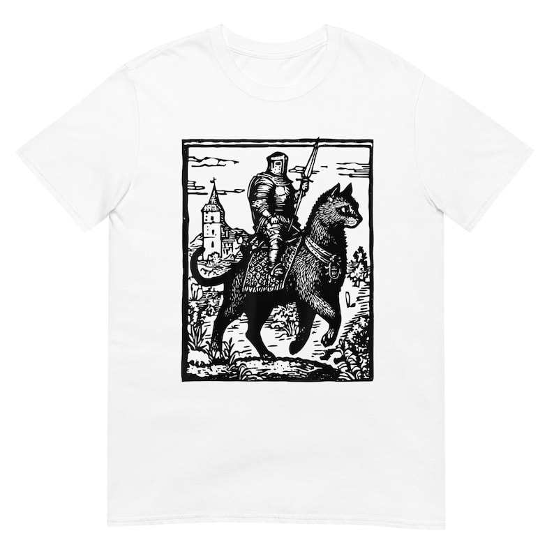 Knight Cat Rider Vintage T Shirt, Retro Graphic Tee for Casual Wear, Perfect Gift for Cat Lovers