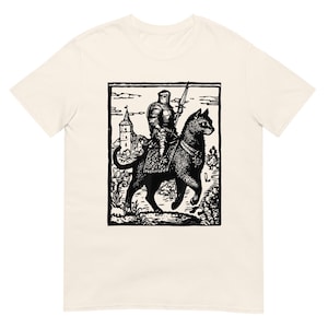 Knight Cat Rider Vintage T Shirt, Retro Graphic Tee for Casual Wear, Perfect Gift for Cat Lovers