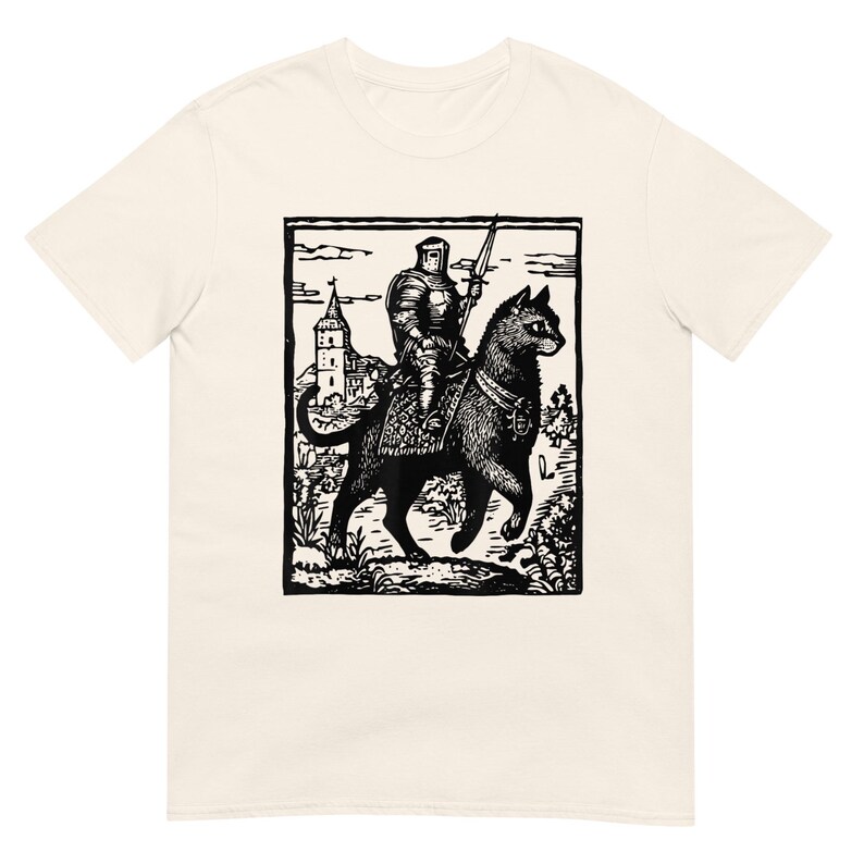 Knight Cat Rider Vintage T Shirt, Retro Graphic Tee for Casual Wear, Perfect Gift for Cat Lovers