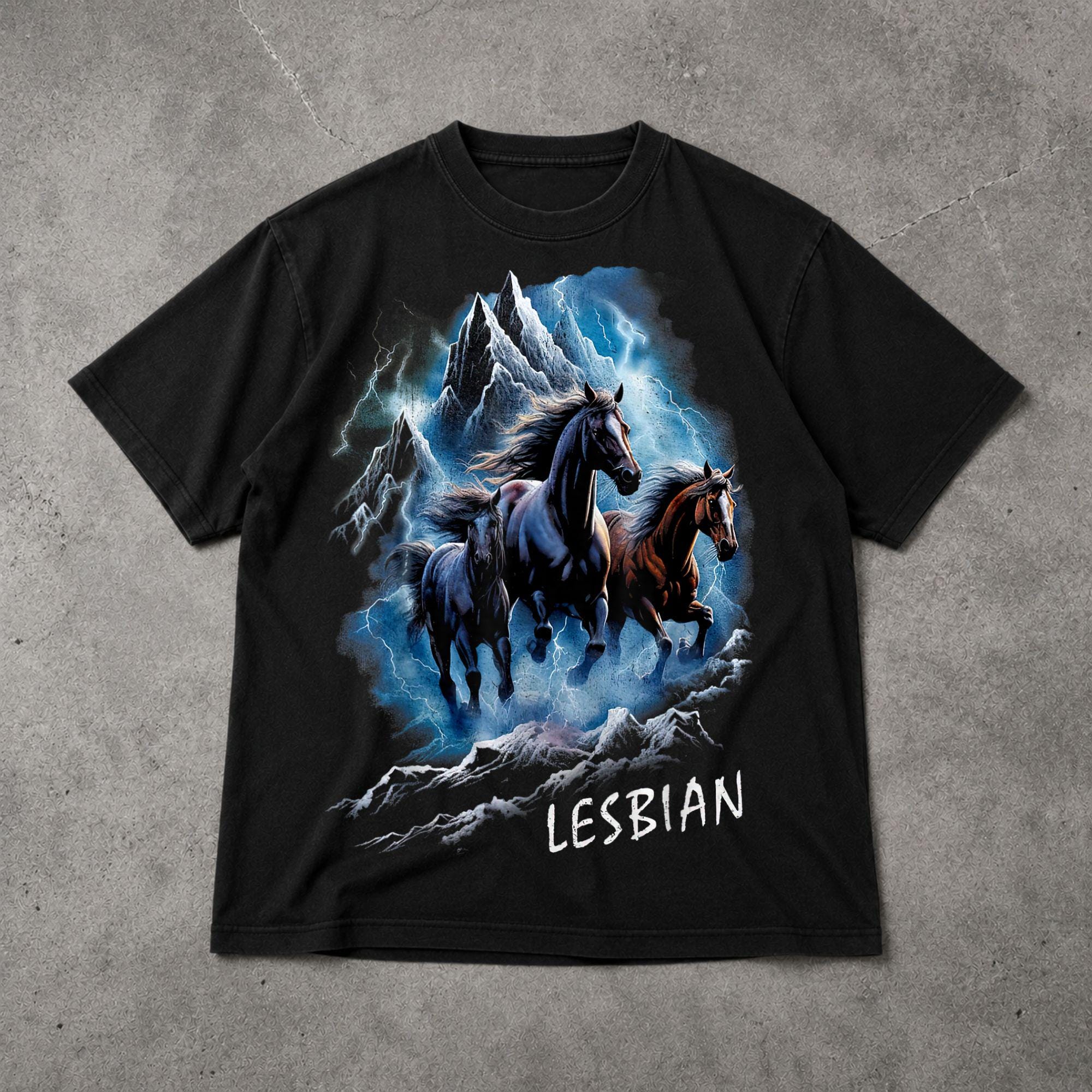 Horses Running Through Lightning Lesbian 90s Shirt, Vintage Retro