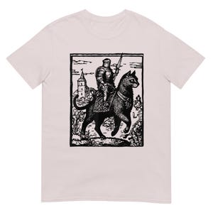 Knight Cat Rider Vintage T Shirt, Retro Graphic Tee for Casual Wear, Perfect Gift for Cat Lovers