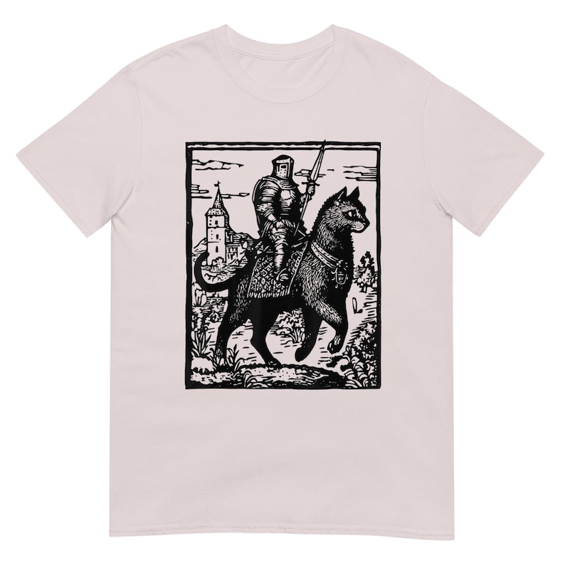 Knight Cat Rider Vintage T Shirt, Retro Graphic Tee for Casual Wear, Perfect Gift for Cat Lovers