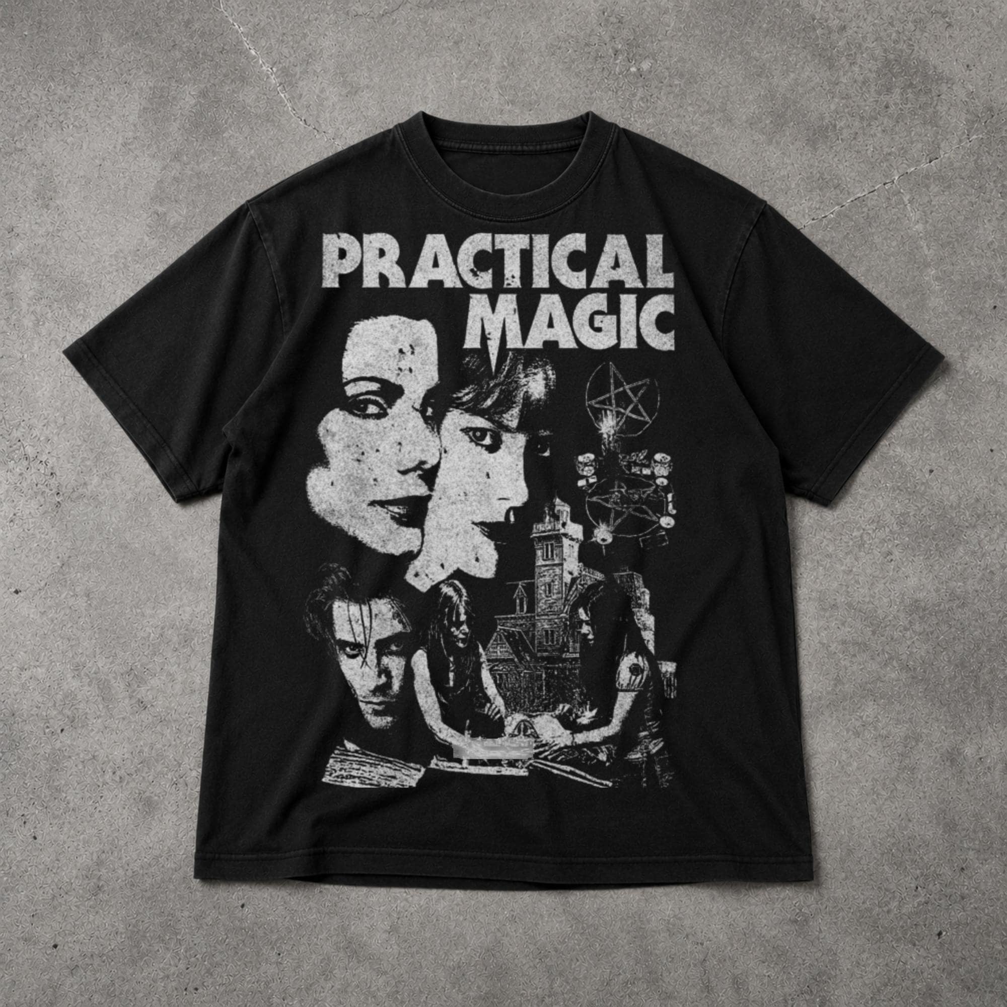 実用魔法ホラーシャツ、ヴィンテージ魔女グラフィックTシャツ、不気味