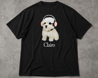 Maglietta con stampa di un cane Clairo, maglietta con cane e cuffie, regalo per appassionati di musica indie, t-shirt dallo stile retrò