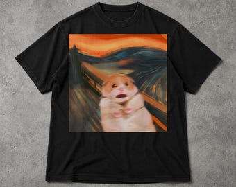 Scared Hamster Shirt, Funny Anxious Hamster Meme Graphic Tee, Cute Chaotic Rodent Humor T Shirt