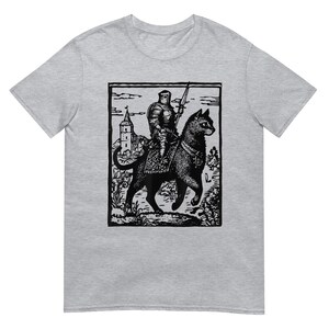 Knight Cat Rider Vintage T Shirt, Retro Graphic Tee for Casual Wear, Perfect Gift for Cat Lovers