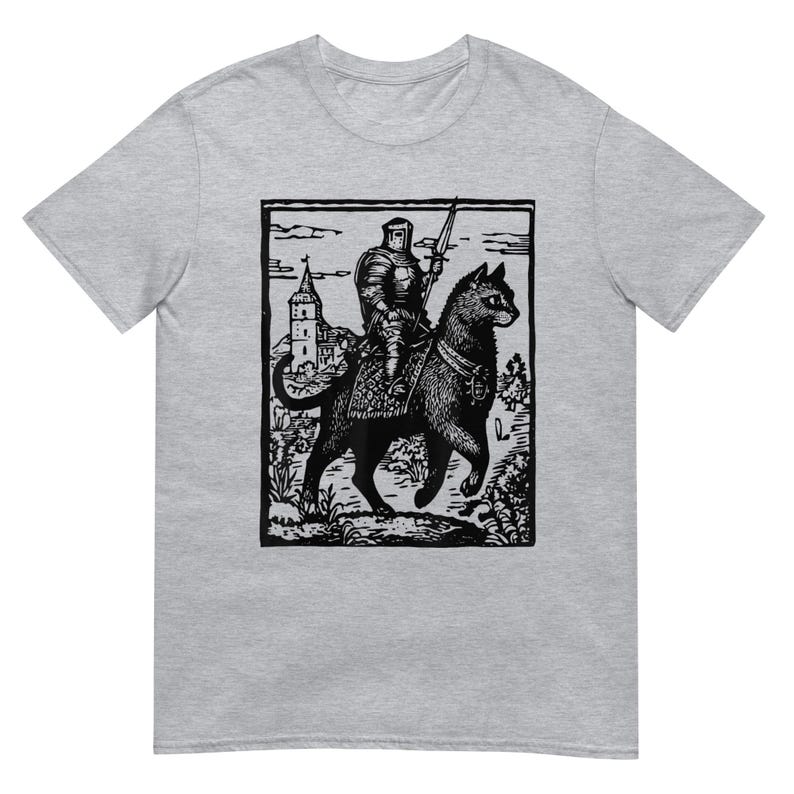 Knight Cat Rider Vintage T Shirt, Retro Graphic Tee for Casual Wear, Perfect Gift for Cat Lovers