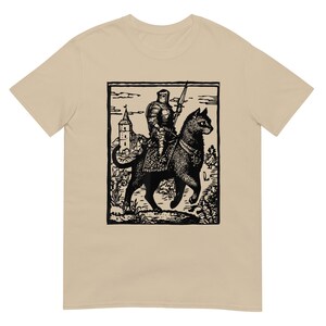 Knight Cat Rider Vintage T Shirt, Retro Graphic Tee for Casual Wear, Perfect Gift for Cat Lovers