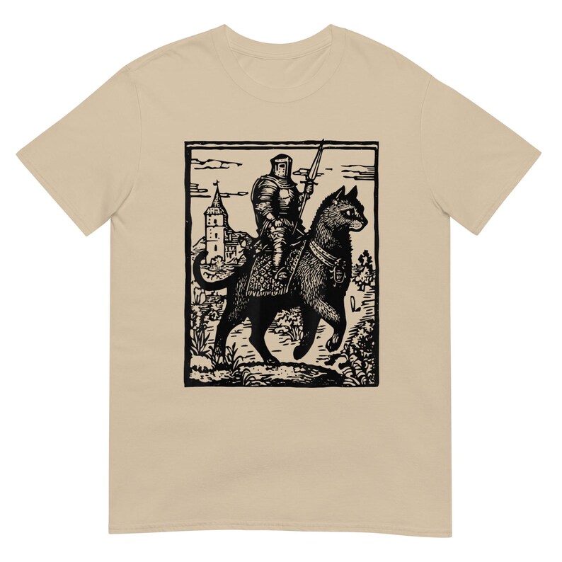 Knight Cat Rider Vintage T Shirt, Retro Graphic Tee for Casual Wear, Perfect Gift for Cat Lovers