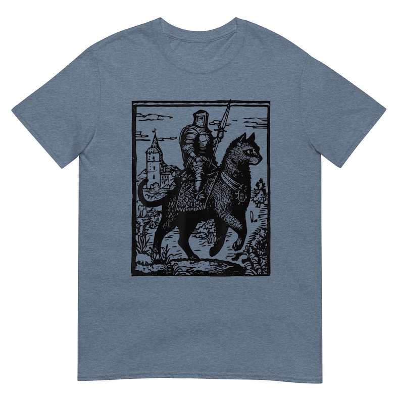 Knight Cat Rider Vintage T Shirt, Retro Graphic Tee for Casual Wear, Perfect Gift for Cat Lovers