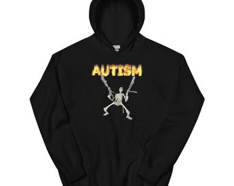 Autism Hoodie Dark Humor Graphic | Skeleton Illustration Hoodie | Edgy Satirical Art Hoodie