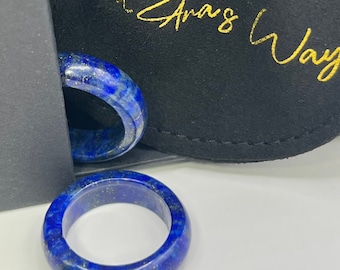 Lapis Lazuli Crystal Band Ring: Unisex Blue Gemstone (Fragile)
