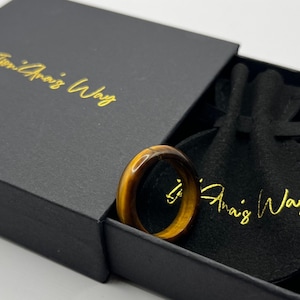 Stackable Tiger Eye Solid Crystal Band Ring | Protection & Grounding | Unisex | Crystal Energy Rings | Two Toned | Unique | Brown | Fragile