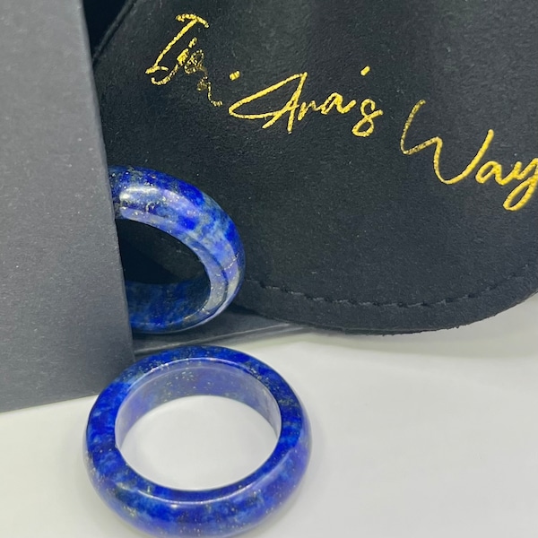 Lapis Lazuli Solid Crystal Band Ring | Blue Ring | Unisex | Various Sizes | Men's Rings | Protection | Clarity | Wisdom | Healing Energy |