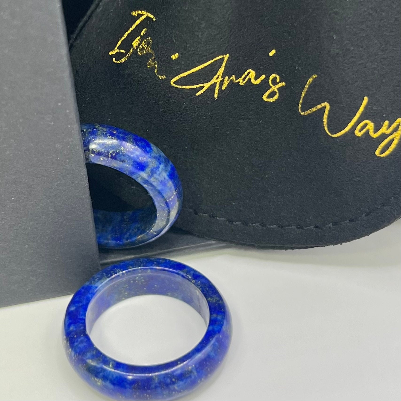 Lapis Lazuli Crystal Band Ring: Unisex Blue Gemstone (Fragile)