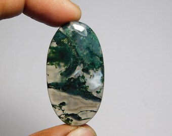 Natural Green Moss agate Cabochon, Green Moss agate Gemstone Handmade Jewelry Supplies, Healing Crystal use for Meditation 48Cts. (43X23)mm.