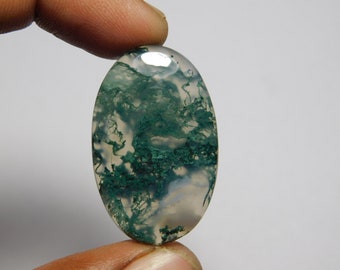 Natural Green Moss agate Cabochon, Green Moss agate Gemstone Handmade Jewelry Supplies, Healing Crystal use for Meditation 40Cts. (35X22)mm.