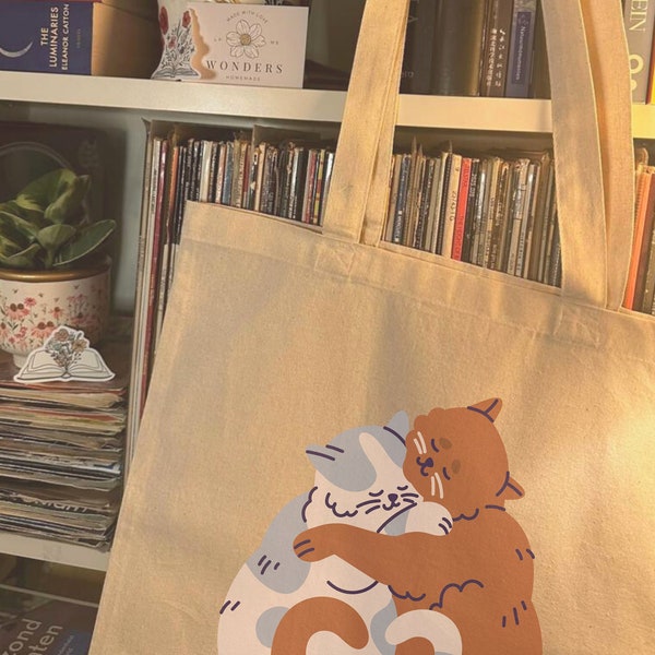 Tote Bag Cats Cuddling Cute Draagtas