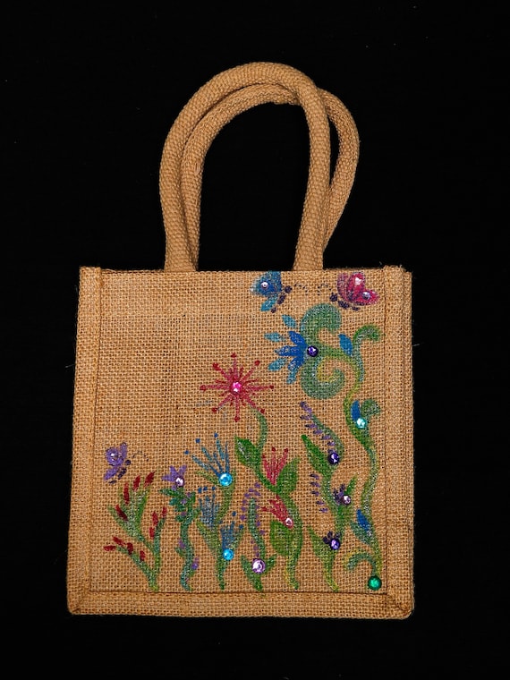 Hand painted Small Canvas Jute bags Can be personalised with a name, Custom  Tote, shopper