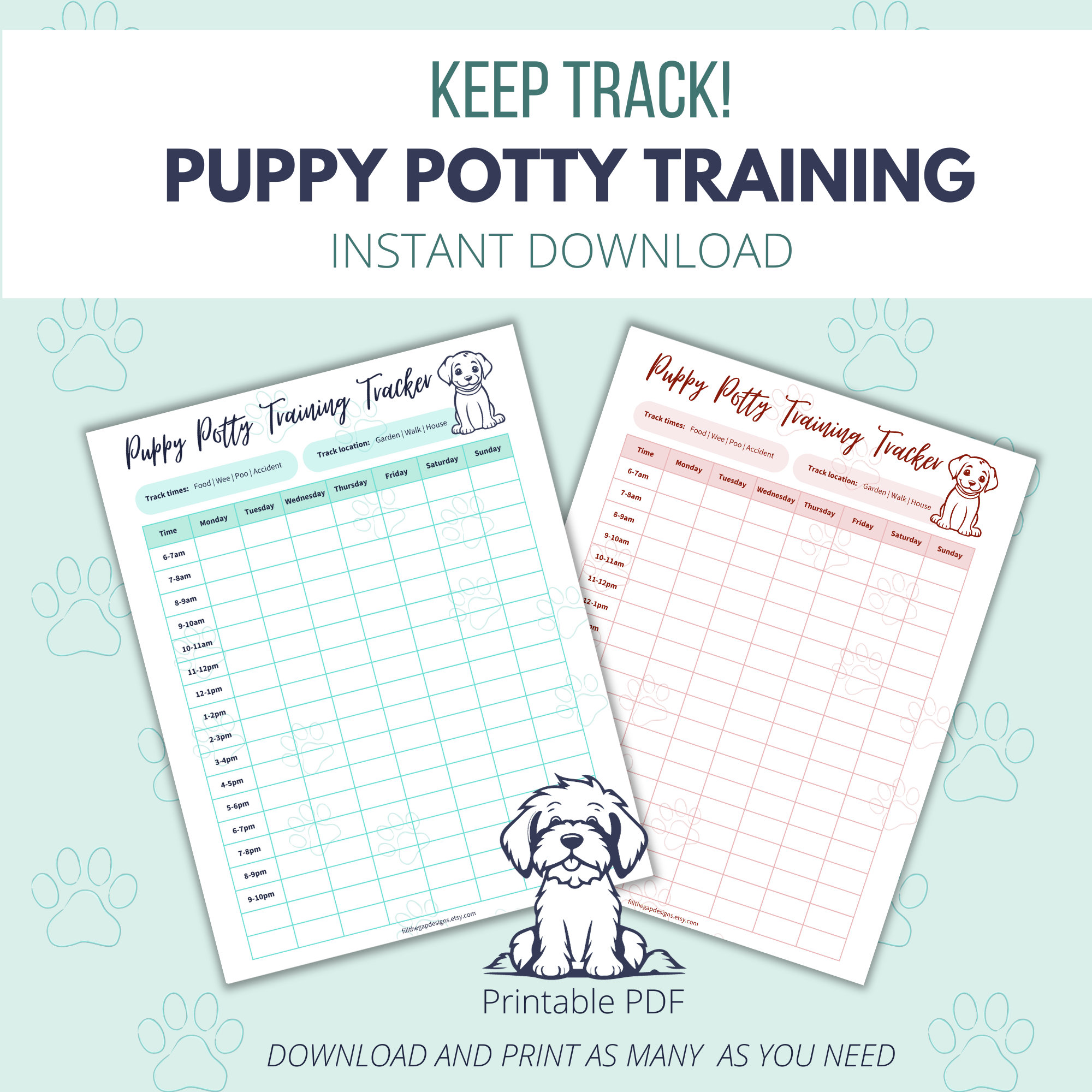 Puppy Potty Training Tracker | Puppy Potty Training Chart | Puppy Potty ...