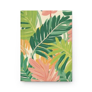 Palm Tree Leaves Colorful Hard Cover Lined Journal, Whimsical Color Drawing, Large Leaves, Notebook, Lined Journal, Christmas Gift, Gift