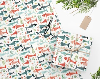 Papier d’emballage de poisson de Noël fantaisiste, emballage cadeau de Noël, papier d’emballage de Noël, emballage de Noël mignon