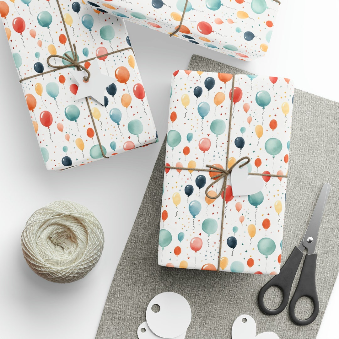 Whimsical Birthday Balloons Wrapping Paper: Retro Celebration Gift Wrap ...