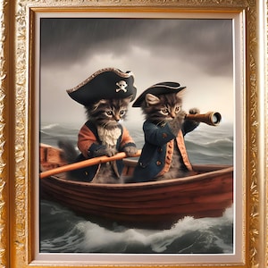 Nautical Kittens Print #003- BUY one get one Free, You get All sizes, Kittens, Sailing, Sea, Ocean, Boats, Storm,  Pirates, Buccaneers