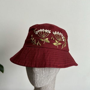Bordeaux Bucket Hat,Hand Embroidered  Hat,Custom Embroidered Bucket Hat,Floral Embroidered Bucket,Birthday Gift,Gift For Women,Summer Cap