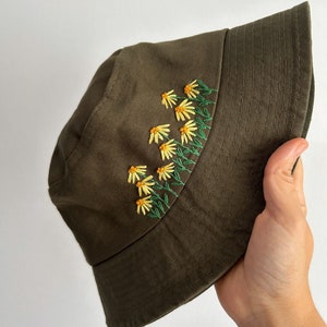 Dark Green Bucket Hat,Hand Embroidered  Hat,Custom Embroidered Bucket Hat,Floral Embroidered Bucket,Birthday Gift,Gift For Women,Summer Cap